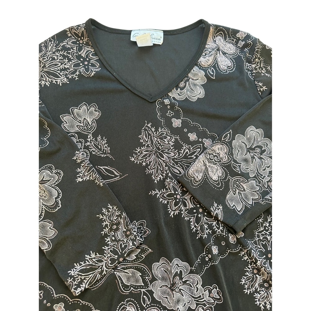 Vintage Carolyn Strauss Floral Top Womens S Black 90s Y2K made in the USA - Picture 6 of 7
